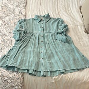 Elegant Mint Green Button-Up Mini Dress